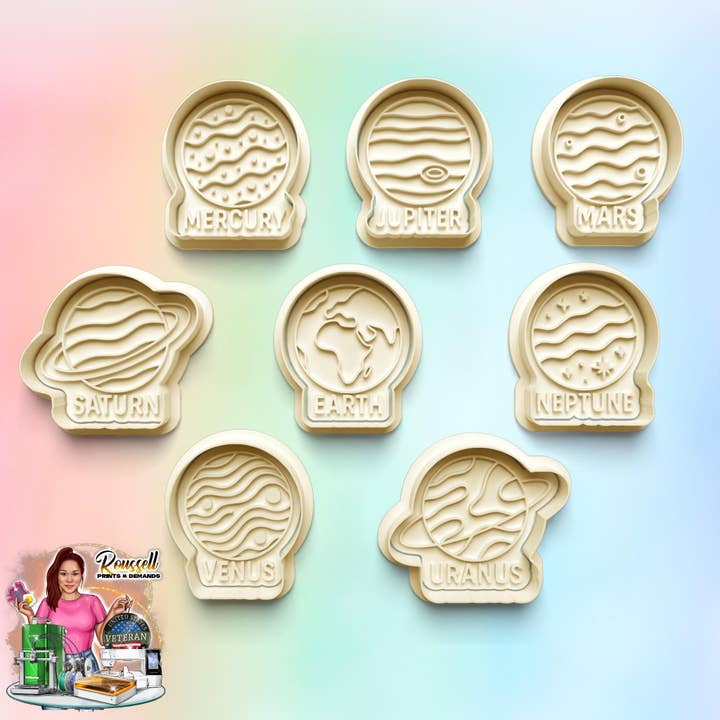 Planettema: 3D-utskriven fondant, lerskärare, kakform för wholesale av Roussell Prints and Demand LLC