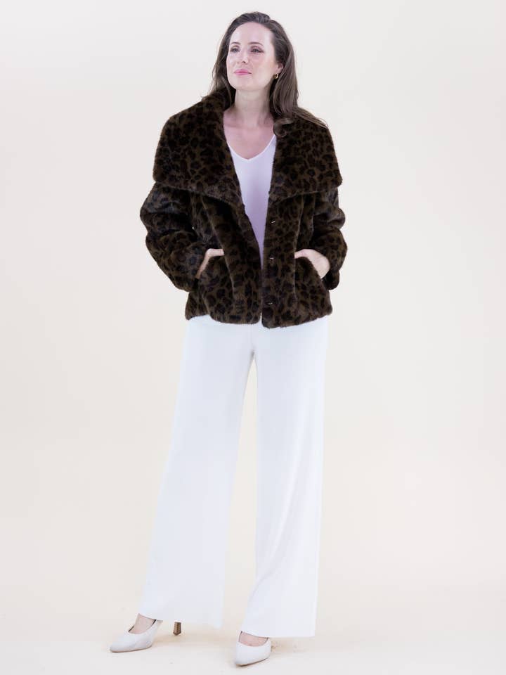 Original USA - Vente Manteau en fourrure/fausse fourrure – femme - Veste en fausse fourrure à large col léopard1