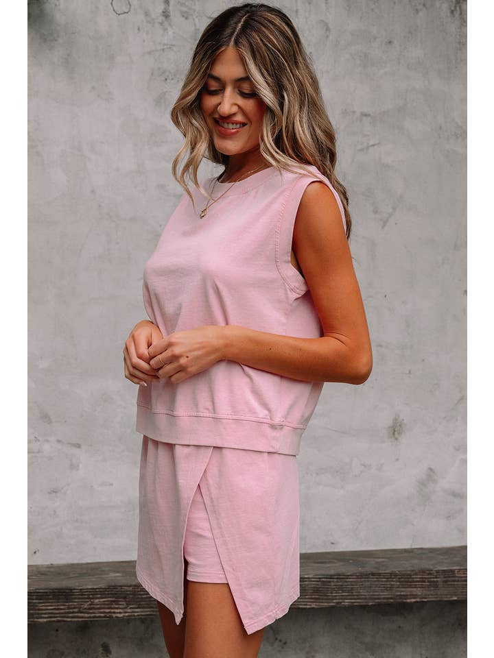 PRETTY BASH - Wholesale Top & Skirt Set - Women's - Mineral Wash Tank Top and Lined Split Skirt Set27