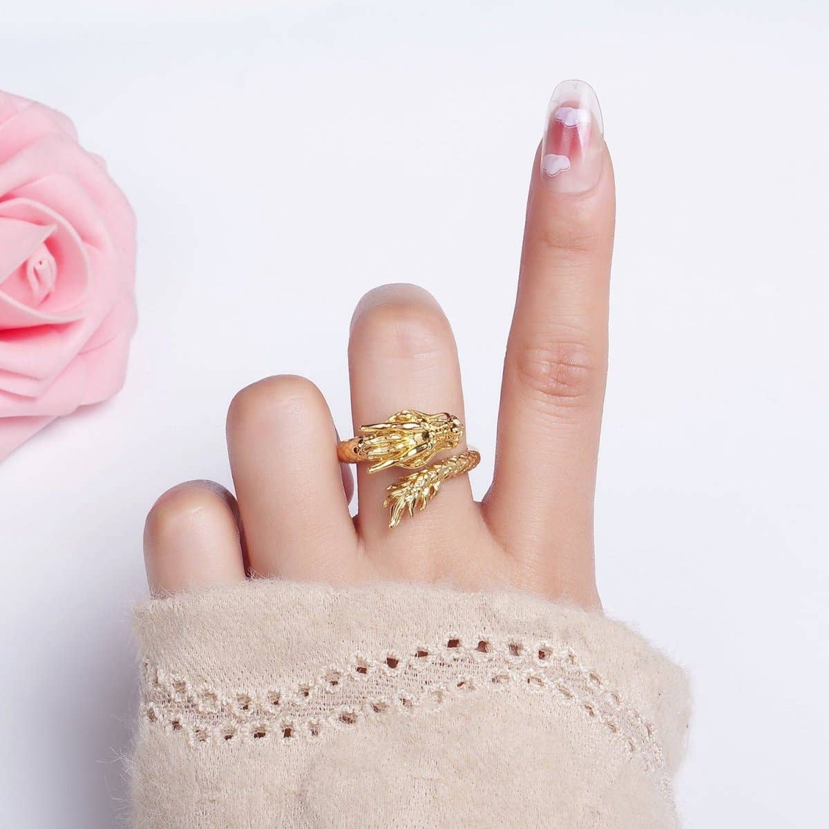 Aim Eternal - Wholesale Cocktail/Statement Ring - 14K Gold Filled Artisan Scaled Dragon Wrap Ring | O13601