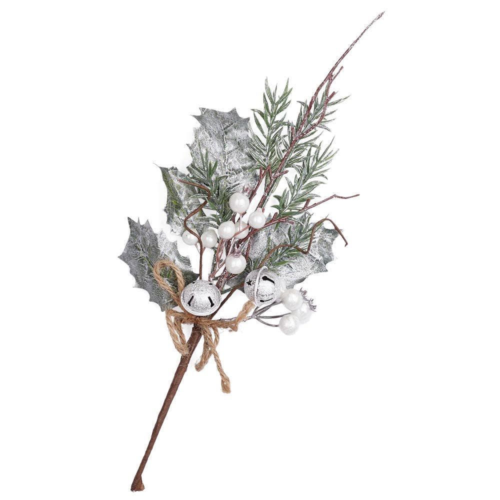 Factory Direct Craft - Wholesale Christmas Decoration - 12" Artificial Snowy White Berry and Bells Pick 4