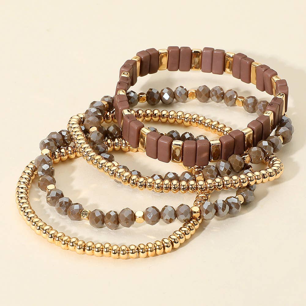 Sensibling Corp. - Wholesale Jewelry Set - 5PCS - Mixed Shape Textured Beaded Stretch Multi Layered Bracelets10