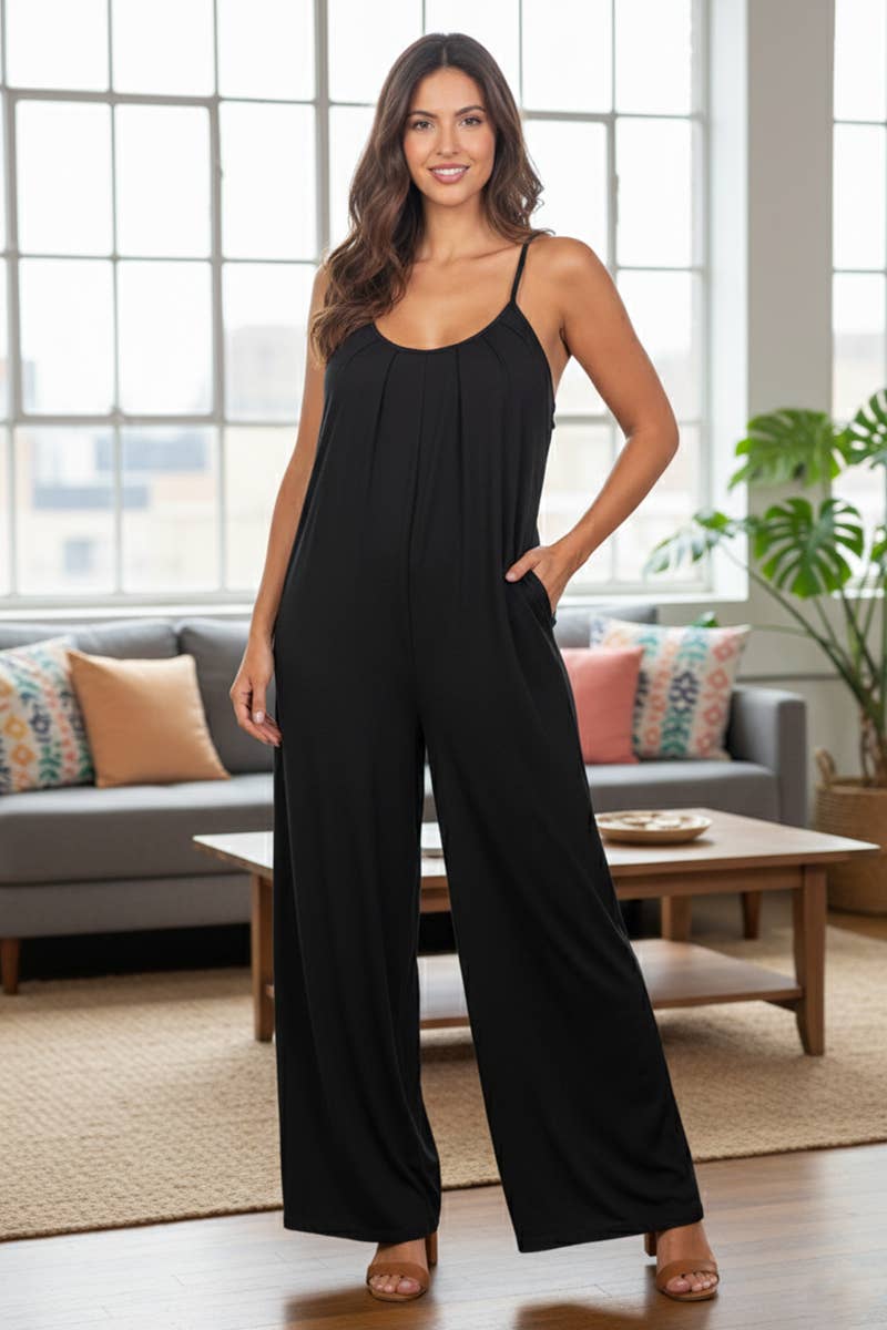 CAPELLA APPAREL - Wholesale Jumpsuit - Women's - Plus Spaghetti strap solid wide jumpsuit2