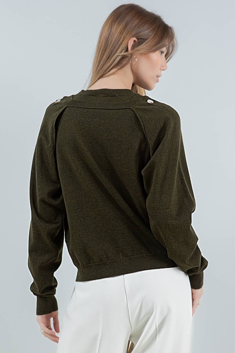 DOUBLE LAYER BOLERO KNITTED SWEATER - OLIVE for wholesale on Faire4