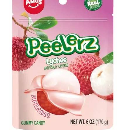 Amos Peelerz Lychee, 6oz Bag, 12ct for wholesale by Grandpa Joe's Candy Shop