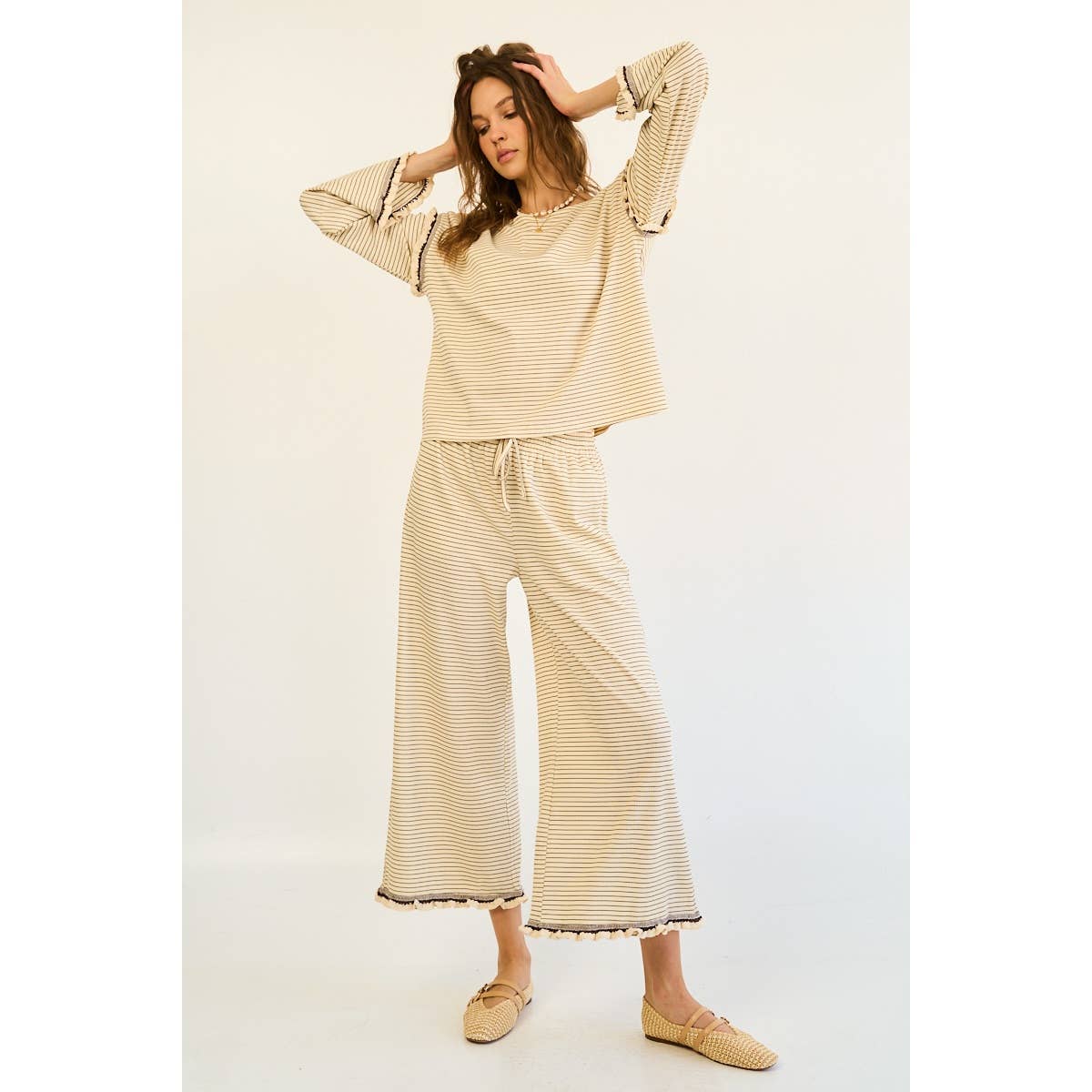 The GREii - Vente Pantalon – femme - Pantalon à volants rayés6