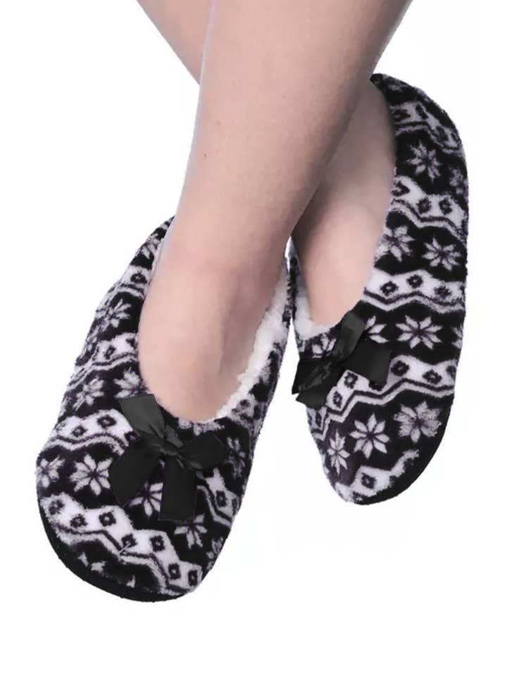 Cap Zone – wholesale Strumptofflor – Dam – Chevron Snowflake Sherpa Fleece Lounge Strumpa Tofflor