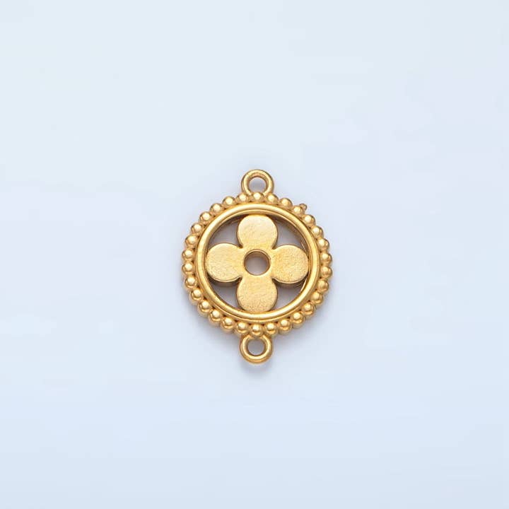 Conector Redondo com Contorno Pontilhado de Folha de Trevo Aberta em Aço Inoxidável 10mm | F225 por atacado de Aim Eternal