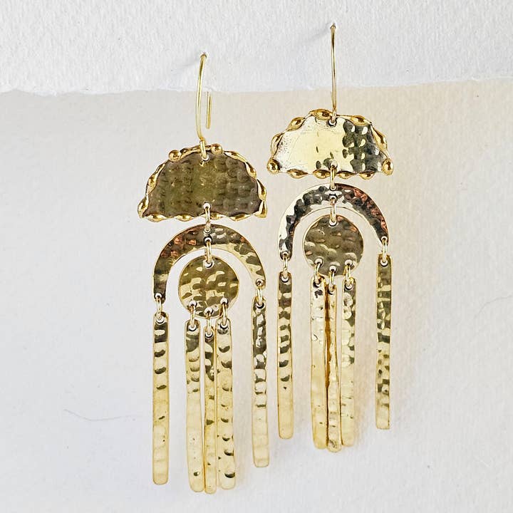 Bisjoux - Wholesale Dangle Earrings - Hammered brass chandelier big earrings Bisjoux exclusive