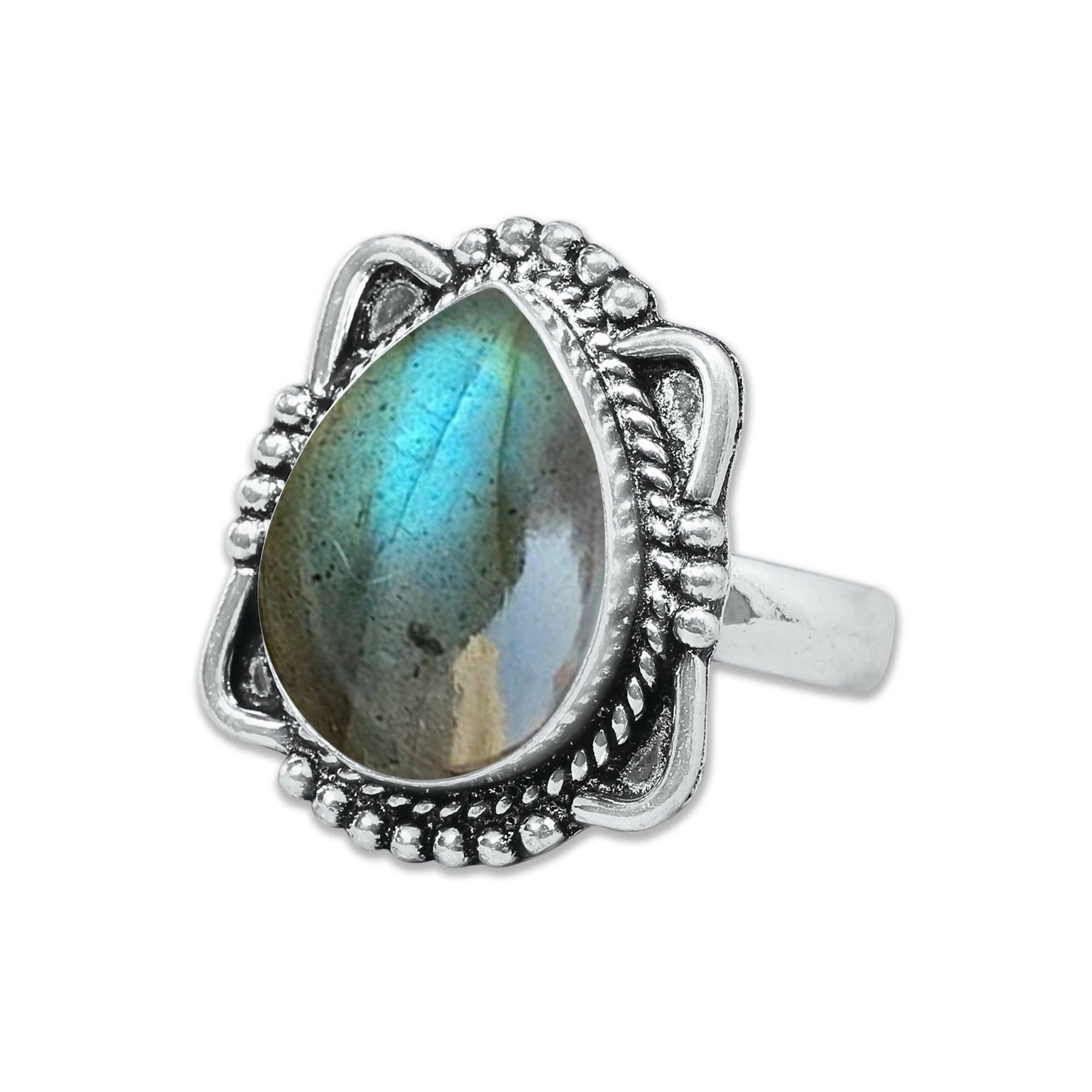 Handmade Jewels – Anel de cocktail/declaração por atacado – Anéis de Labradorite – Prateados, Feitos à Mão, Cintilantes Cinza-Azul (Tamanhos EUA 6–10, Não Ajustáveis)7