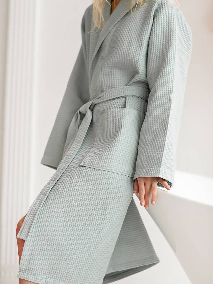 Casilin - Wholesale Robe - Unisex - Waffle Cotton - Sauna Bathrobe - Sea Green