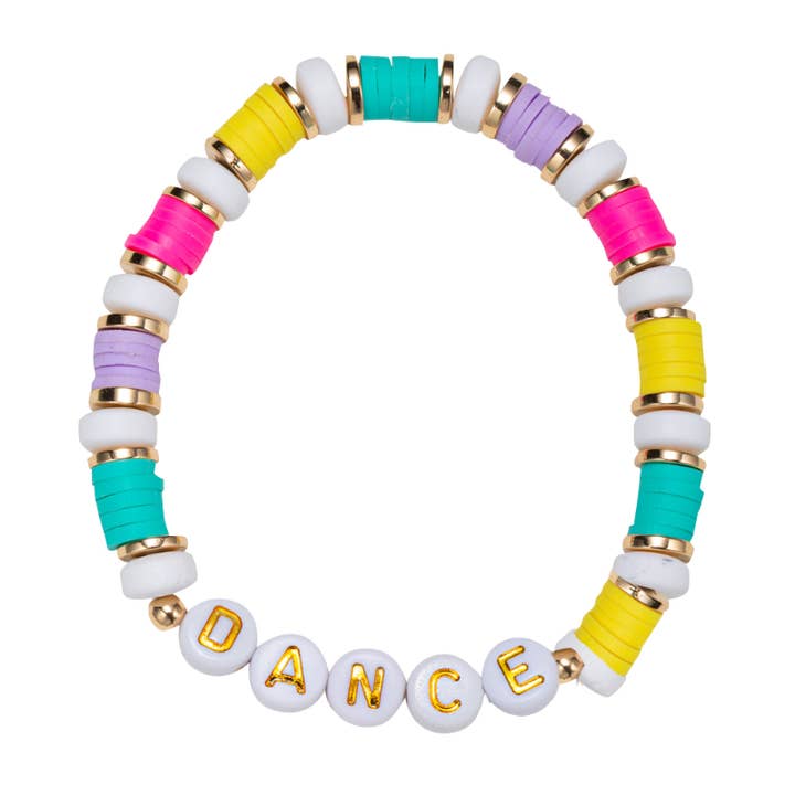 Kids White, Tq, Yellow, Pink Beaded Bracelet with Dance for wholesale by Jane Marie