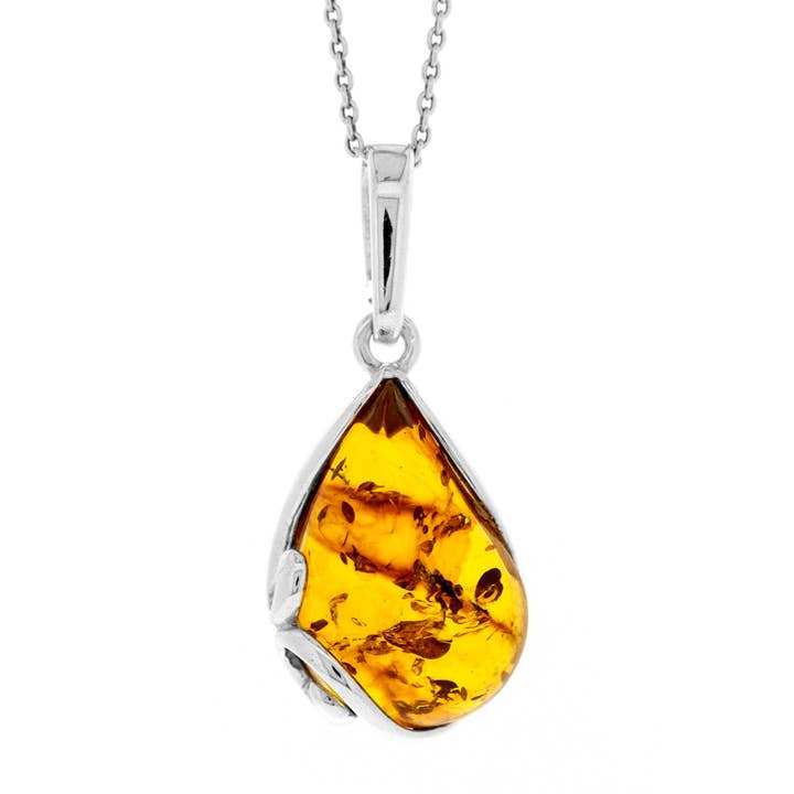 Pendentif Hawaï en ambre de Cognac avec chaîne trace de 18 pouces et boîte pour la vente par Nova Silver