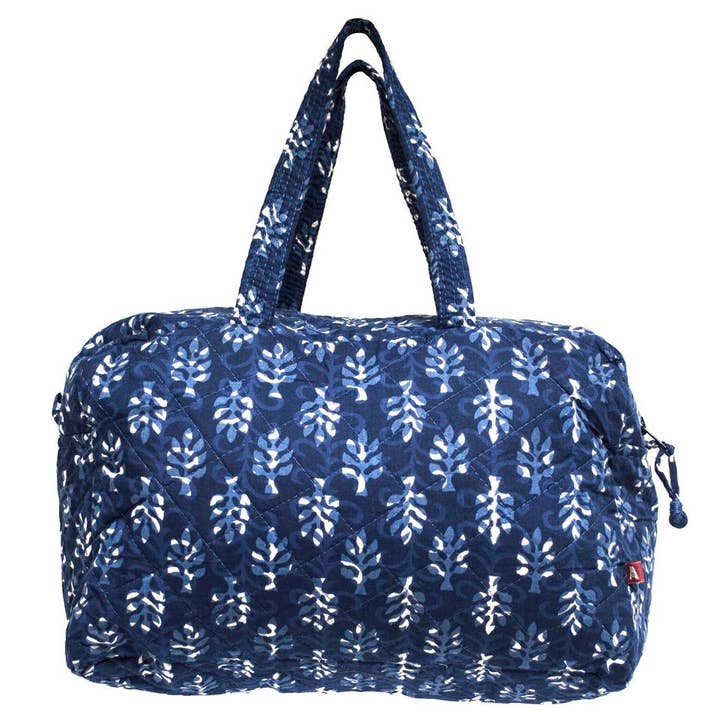 Indigo Palms Small Travel Bag - Block Printed Organic Cotton for wholesale by Anju Jewelry