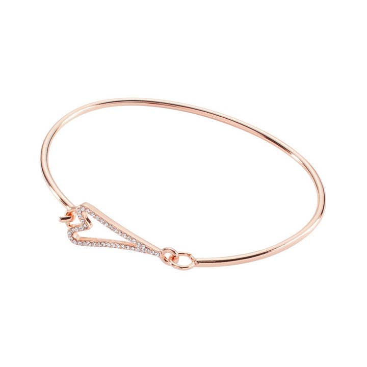 Bracelet Rose Gold cuff with a diamante hollow heart for wholesale by Miss Dee