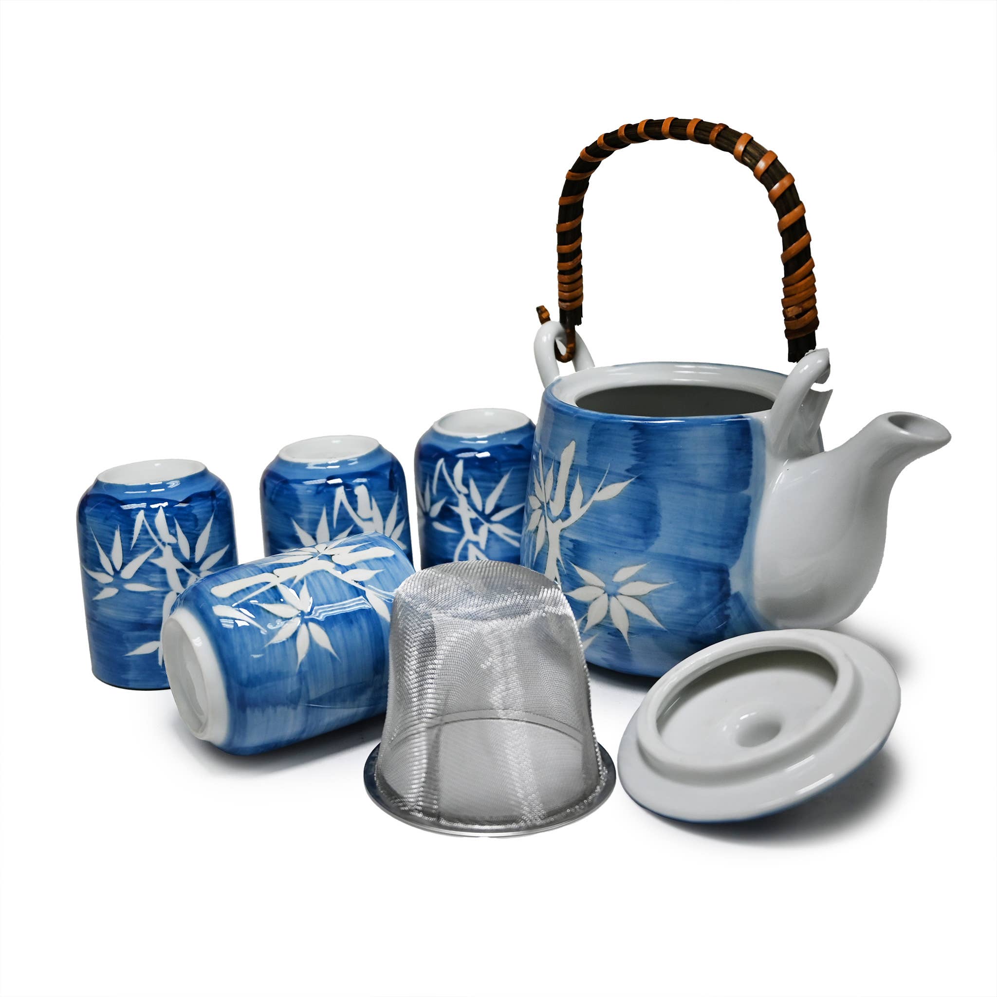 Fuji Merchandise Corporation - Wholesale Tea Set - TEA SET – WHITE BAMBOO ON BLUE BACKGROUND2