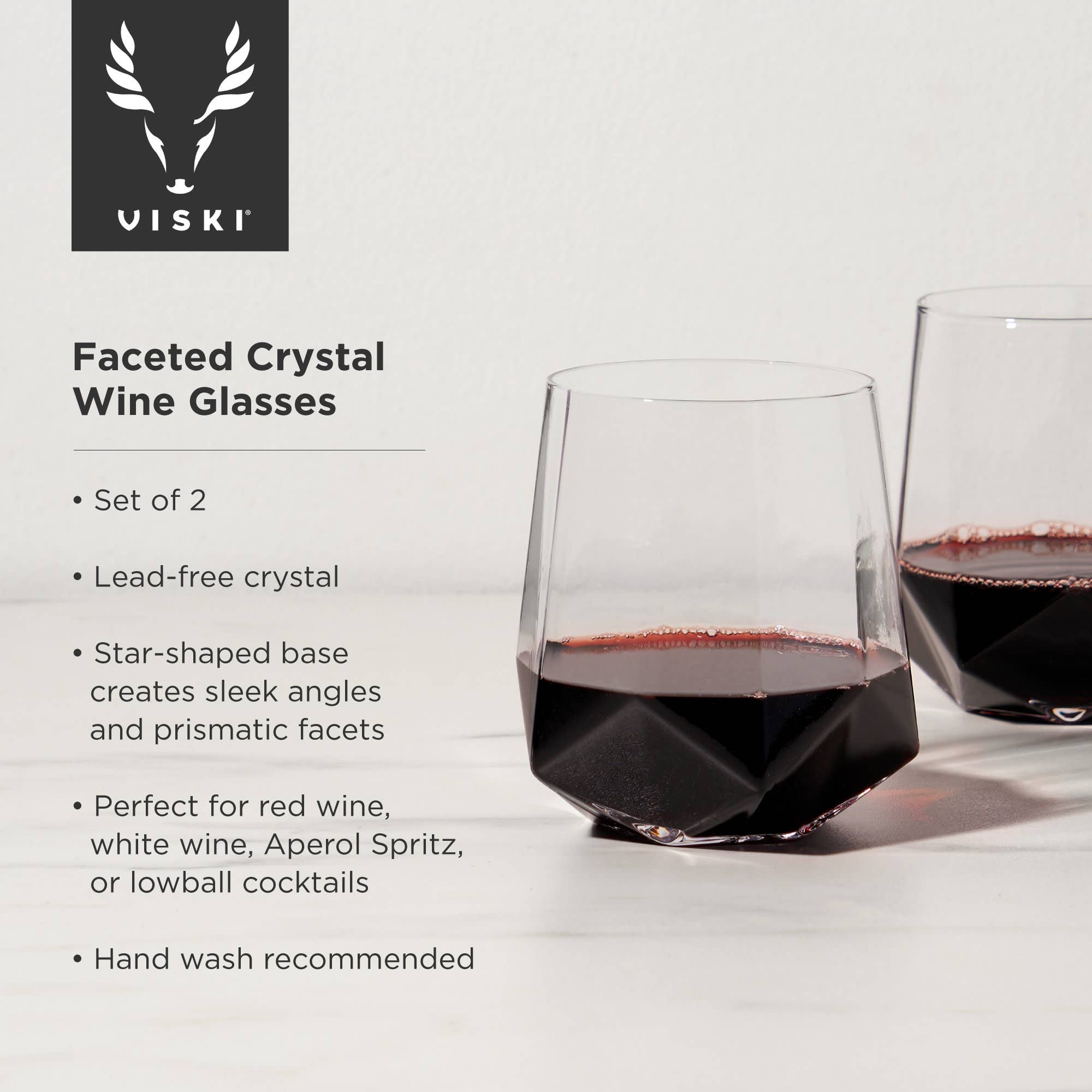 Viski - Wholesale Wine Glass - Seneca™ Faceted Crystal Wine Glasses Set of 25