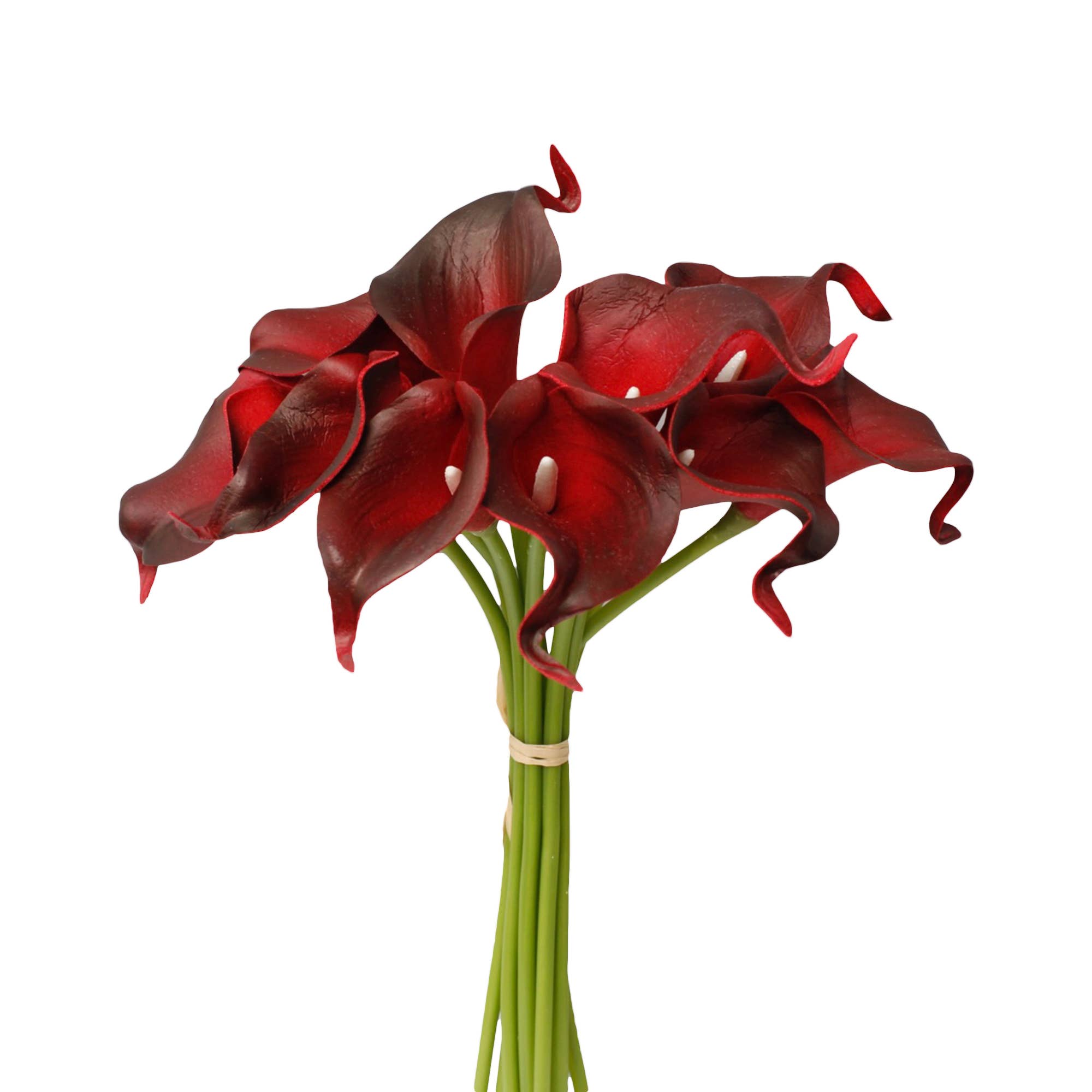 Angel Isabella - Wholesale Artificial Flowers - 10-stem real touch calla lily-Red burgundy color palette5