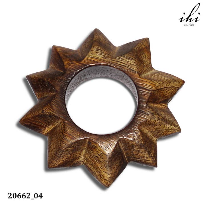India Handicrafts Inc - Wholesale Napkin Ring - Elegant Wood Napkin Ring - Round Bursting Design3