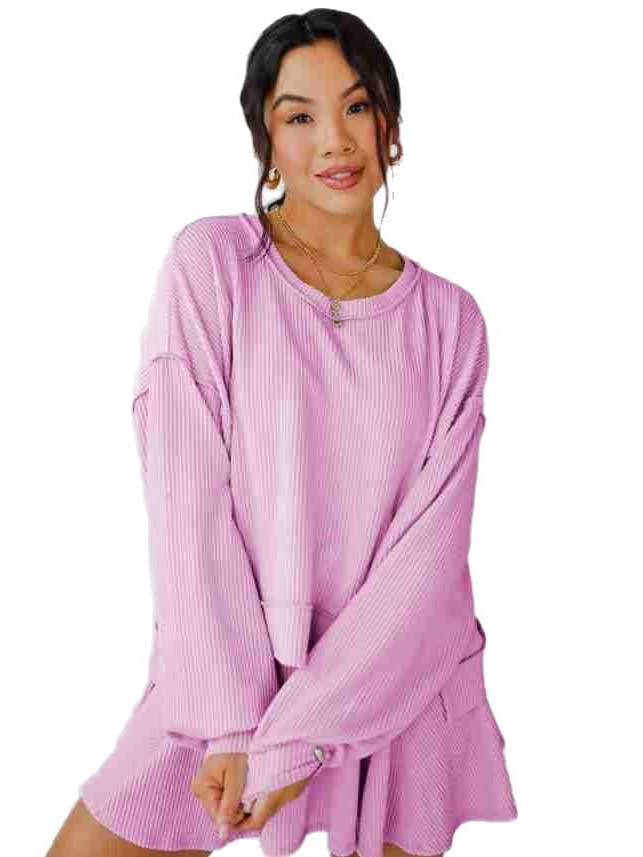 Marayn - Wholesale Top & Skirt Set - Women's - Autumn Ribbed Set Lantern Sleeve Top Pleated Skirt49