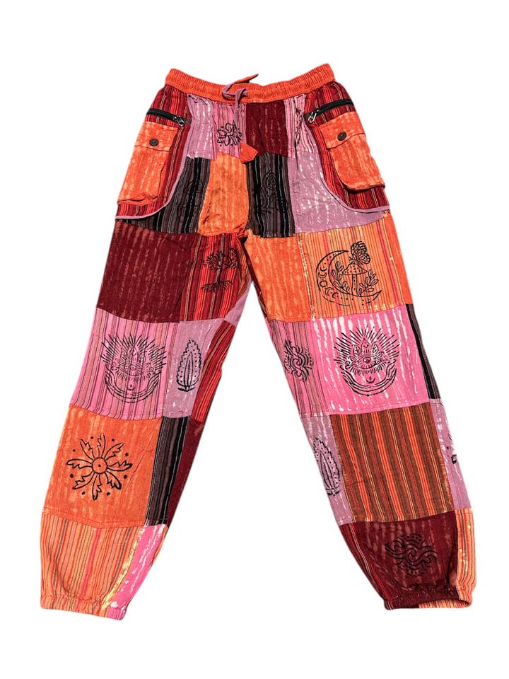 Cotton Patchwork Hand Brush Rust Grand Canyon Pant D1003 for wholesale by Rising International Inc