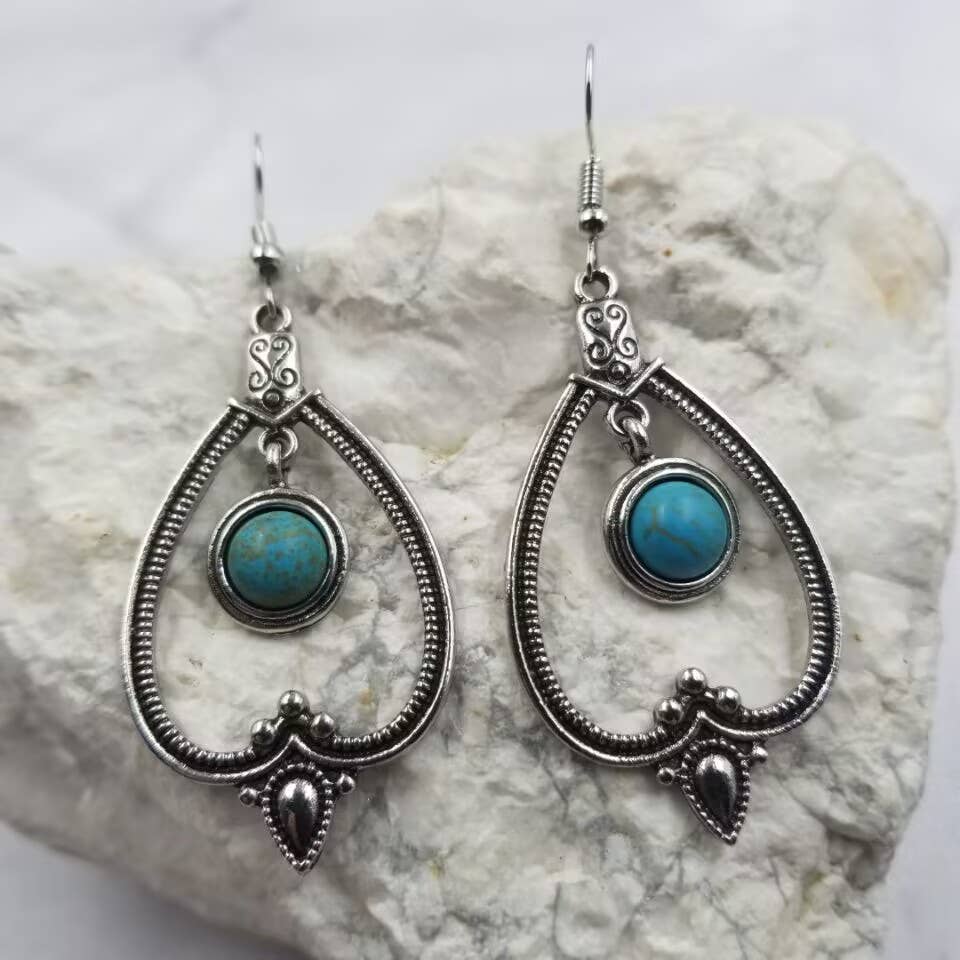 Boho Silver Turquoise Earrings for wholesale by The Pretty Jewellery