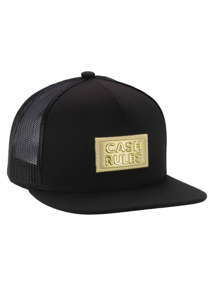 Casquette à visière plate avec filet et patch "Cash Rule$". pour la vente par Cap Zone