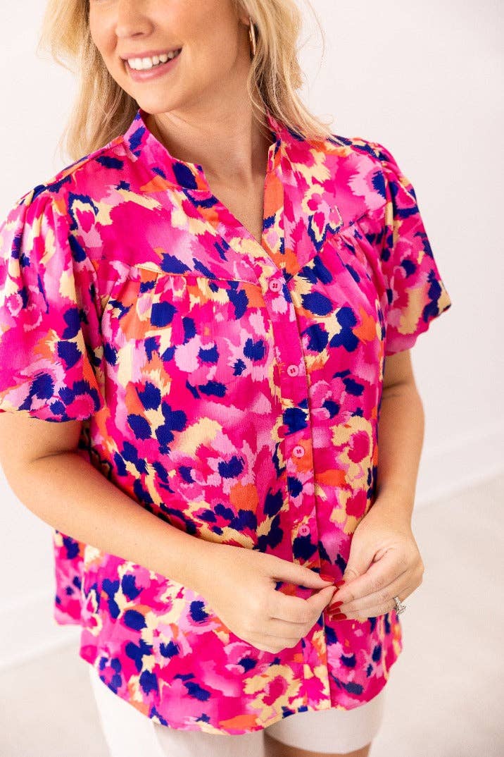 Pink & Purple Leopard Button-Up Blouse for wholesale on Faire2
