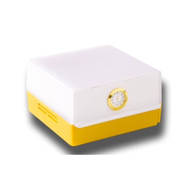 Lámpara Shabled Shabbos LED, cuerpo Nugget dorado/blanco, reloj dorado para venta al por mayor de A&M Judaica And Gifts