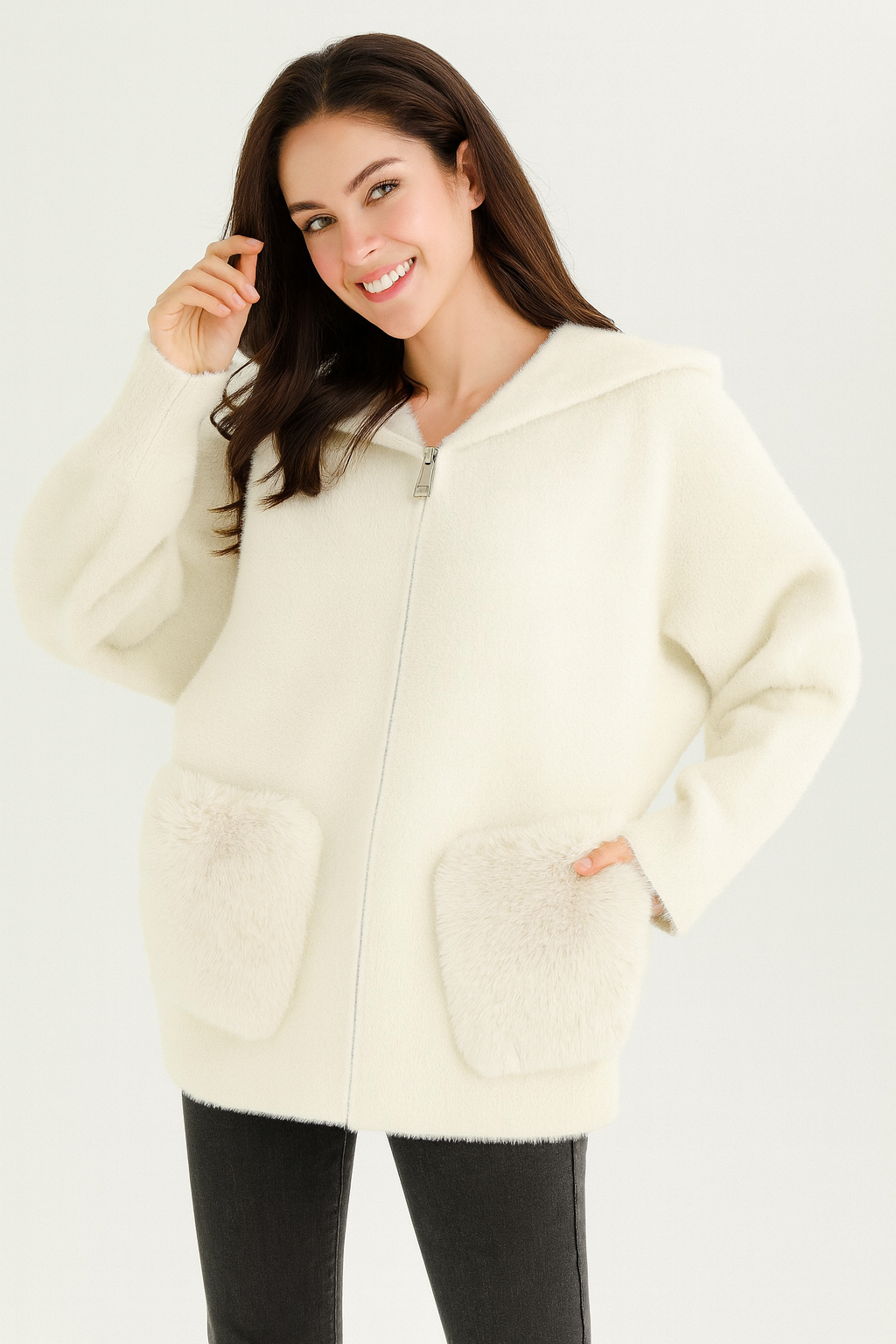 Lucy Sparks – wholesale Jacket – Women's – PREMIUM FLUFFY SUPER SOFT ZIP UP JACKET WITH HOOD 4