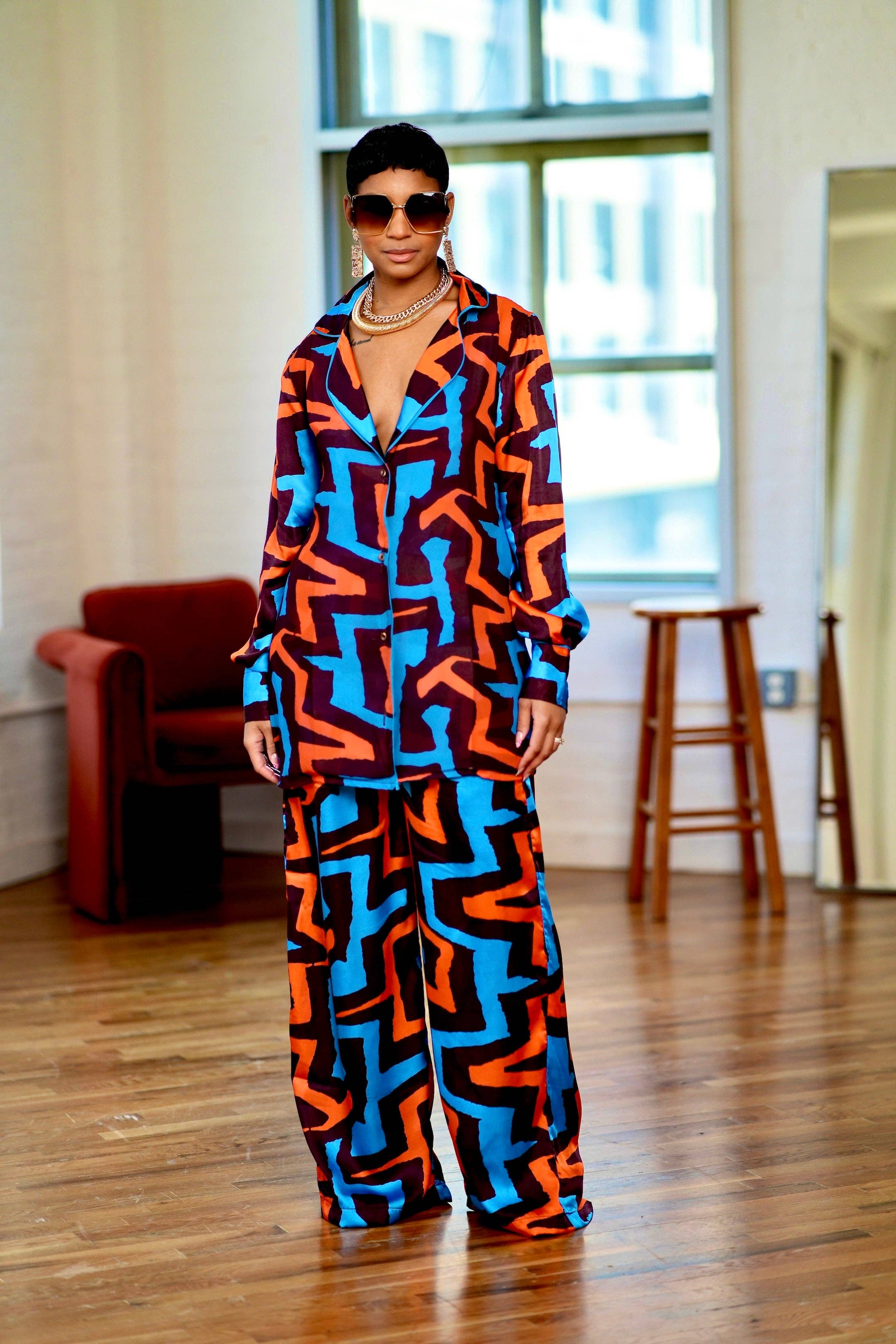 DUA MENKA - Vente Ensemble haut et pantalon (PAS d'intérieur) - Femme - Ensemble deux pièces en soie Ankara Ututu – Élégant et confortable2