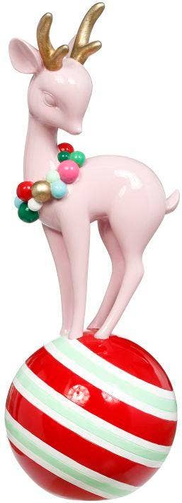 Dunn Deals – wholesale Christmas decoration – 17" Pink Deer on Peppermint Ball0