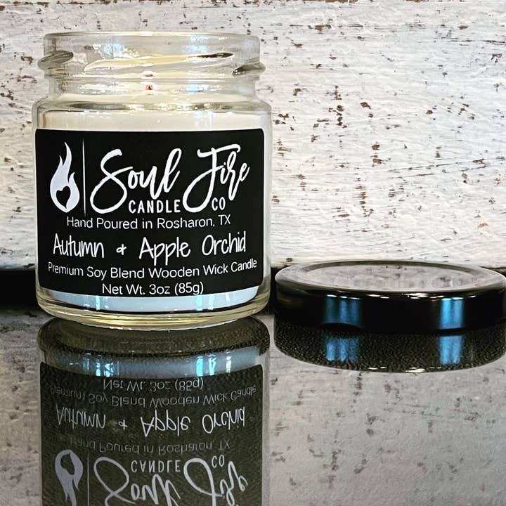 Autumn & Apple Orchard Wooden Wick Candle for wholesale by Soul Fire Candle Company