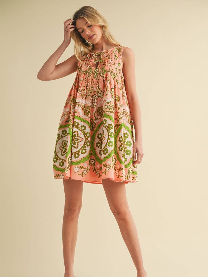 &MERCI - Wholesale Dress - Women's - EXCLUSIVE PRINT MINI DRESS WITH PLEATING MDR4086