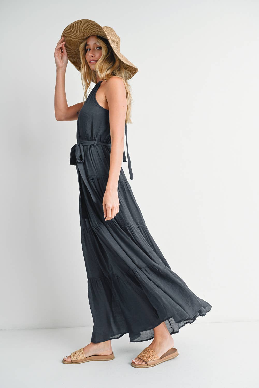 Bluivy – Vestido - Mulher por atacado – VESTIDO MAXI DE CINTURA COM HALTER EM CAMADAS12