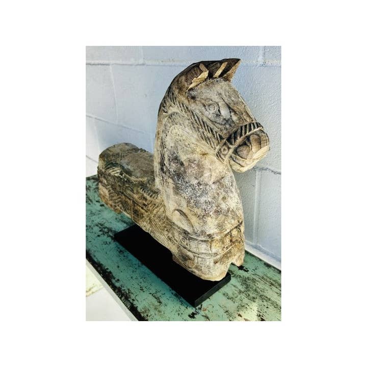 Paloma Black (Casa Natura Design, S.L.) - Wholesale Sculpture - Hand Carved Wooden Horse With Metal Stand1
