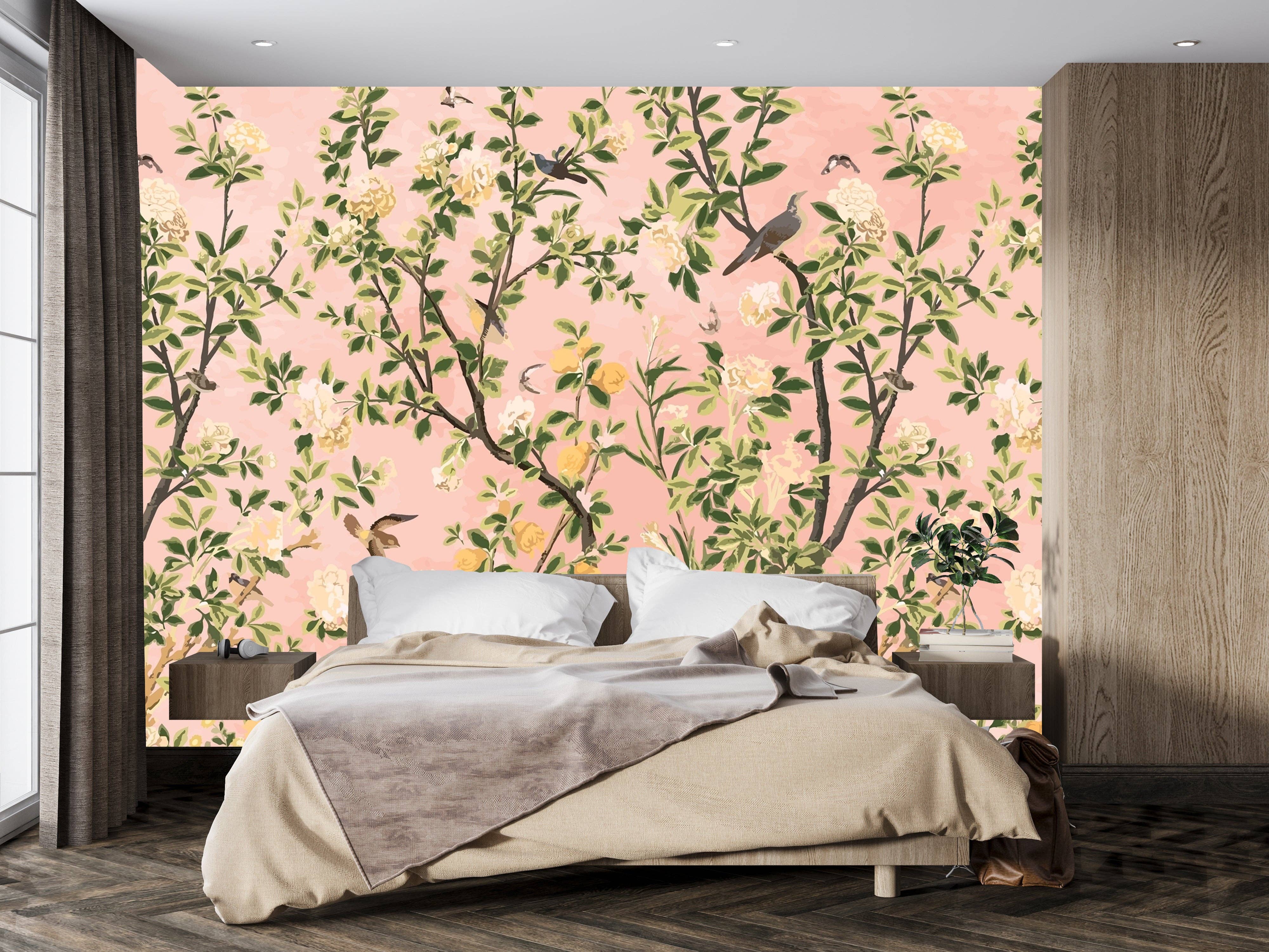 Walloro Luxury Embossed Wallpaper - Vendita all'ingrosso Carta da parati - Carta da parati Giardino di Peonie, Uccelli, Murale Floreale, Arte Murale su Misura di Grandi Dimensioni, Non Tessuto, Non Adesivo, Carta da Parati Moderna, Rimovibile3