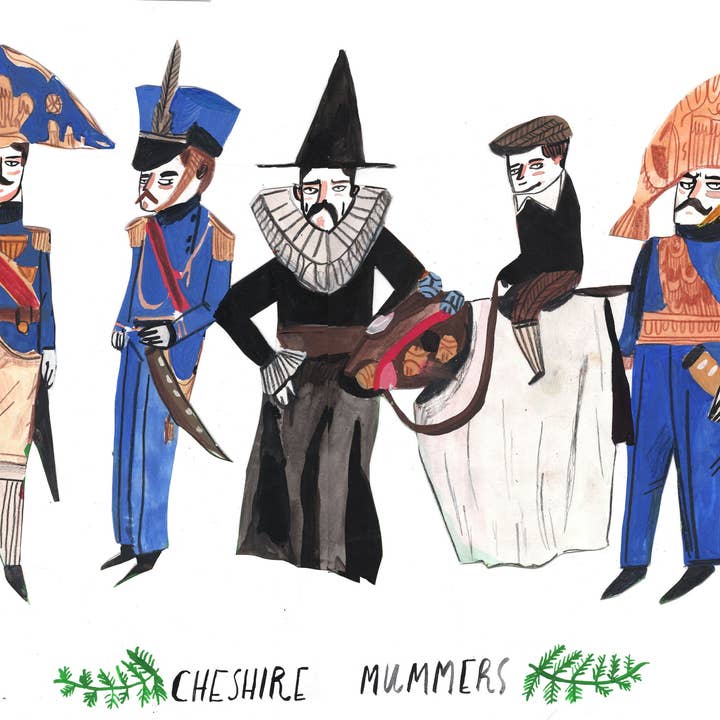 Cheshire Mummers Print for wholesale by Dick Vincent Illustrations