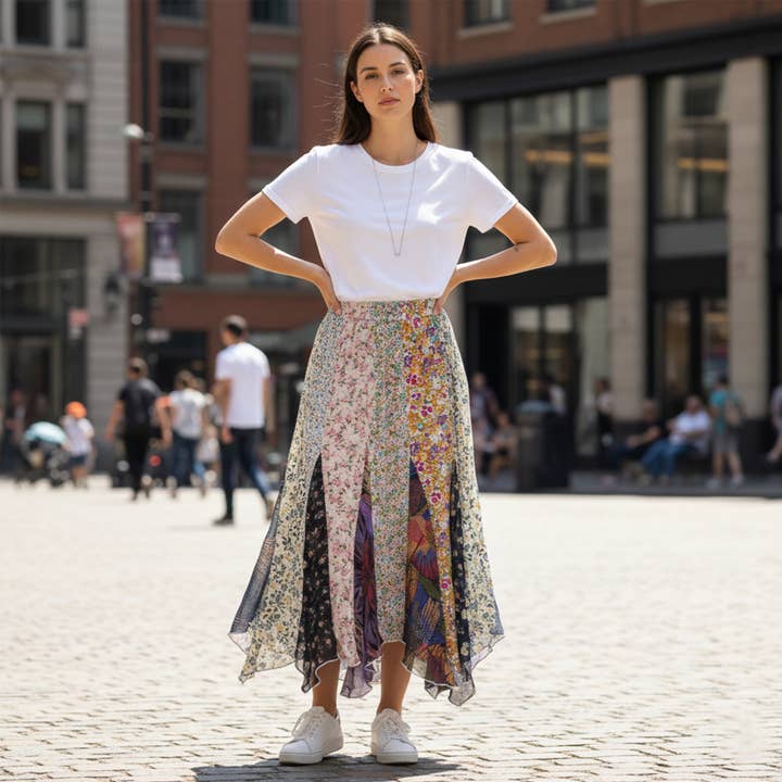 Håndlavet boheme patchwork lommetørklæde maxi nederdel NY for engroshandel hos Young Threads