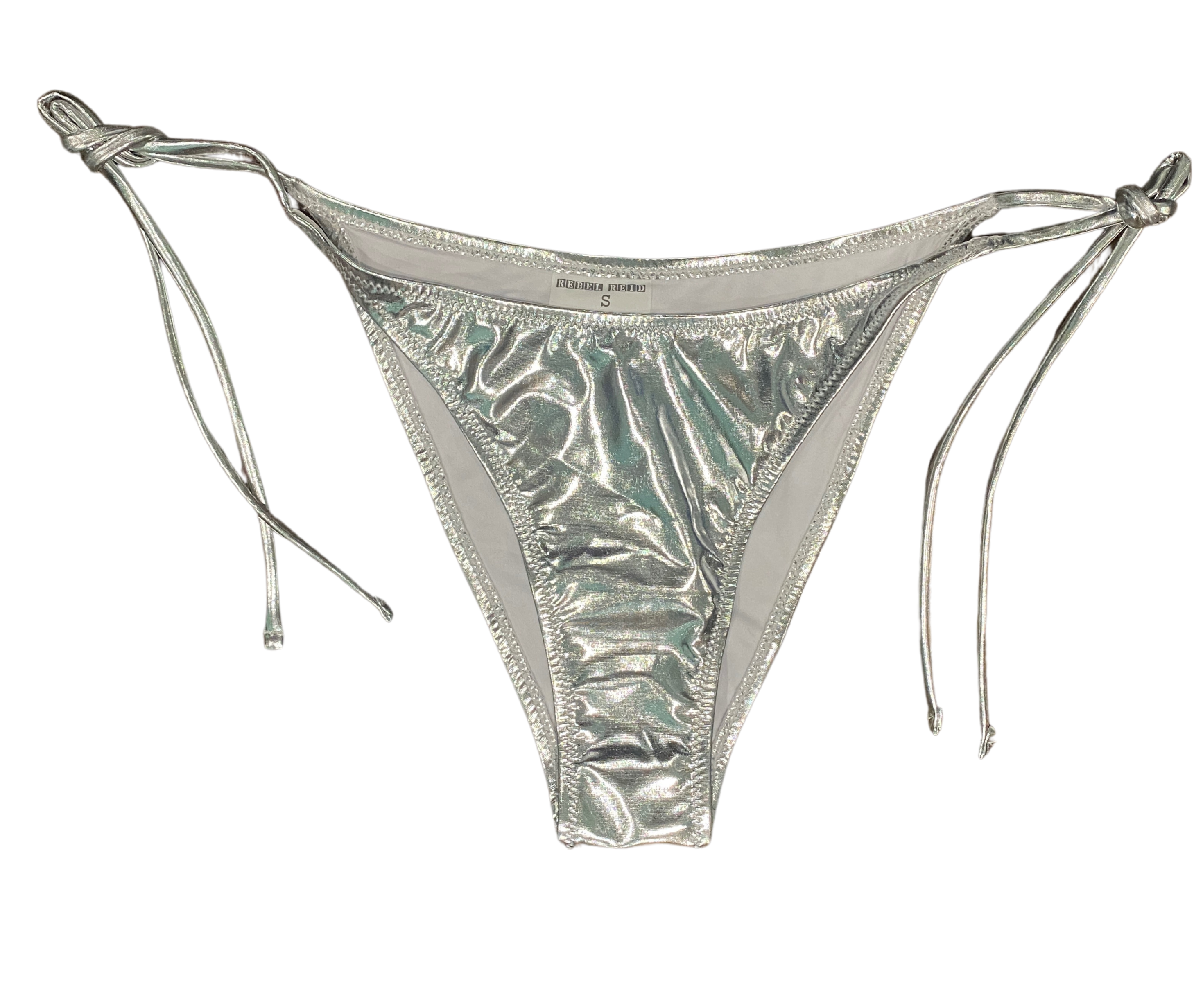 Rebel Reid - Wholesale Two Piece Swimsuit - Women's - Silver Metallic Bandeau Bikini Set (Top+Bottom)3
