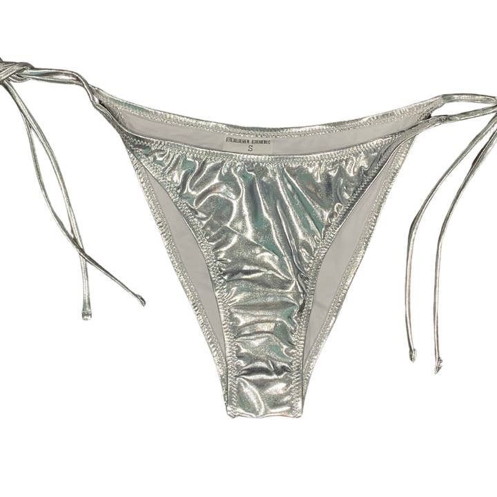 Rebel Reid - Wholesale Two Piece Swimsuit - Women's - Silver Metallic Bandeau Bikini Set (Top+Bottom)3