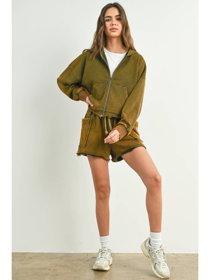 BUTTERMELON – wholesale Lounge shorts – Women's – Washed French Terry Drawstring Jogger Shorts - BMP73081