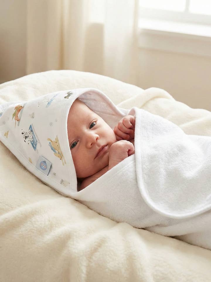 Asciugamano con cappuccio Ski Pups Boy in cotone Pima per la vendita all'ingrosso da parte di Little Blue Swallow