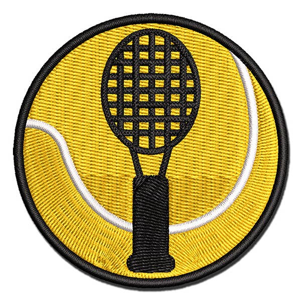 Tennis Racket Doodle Multi-Color Embroidered Iron-On Patch Applique for wholesale by Sniggle Sloth