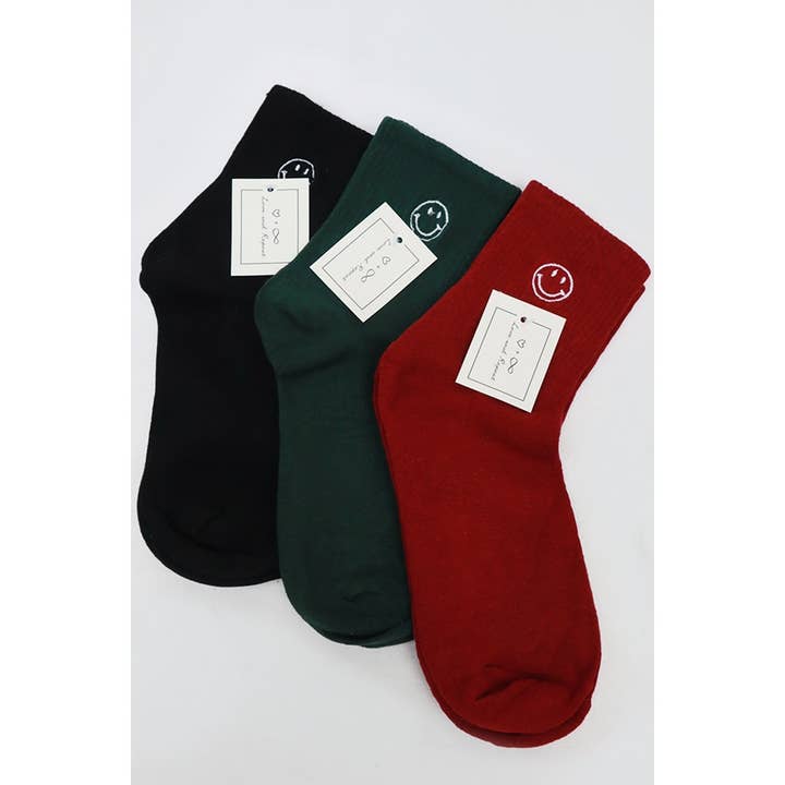 MIX COLOR Solid Smiley Embroidered All Year Long Socks for wholesale on Faire