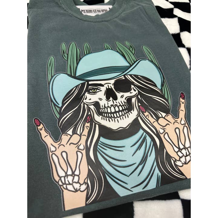 The Branded Blue Roan - Wholesale Screen Printed T-Shirt - Women's - Skeleton Cowgirl Western Graphic Tee1