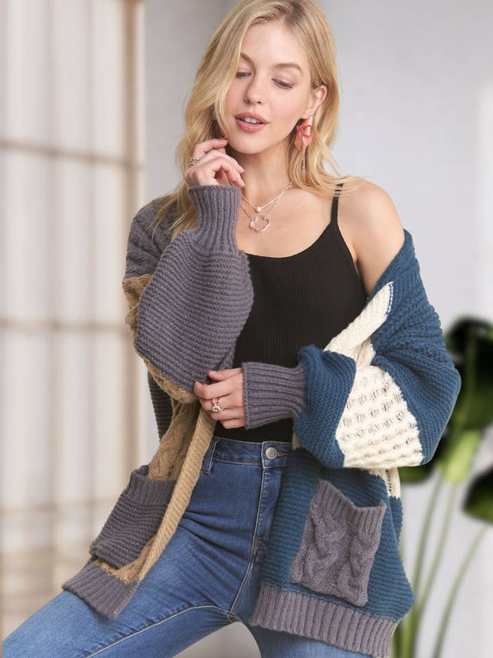 ADORA LA - Wholesale Cardigan - Women's - CESW3597X - PLUS COLORBLOCK SWEATER CARDIGAN3