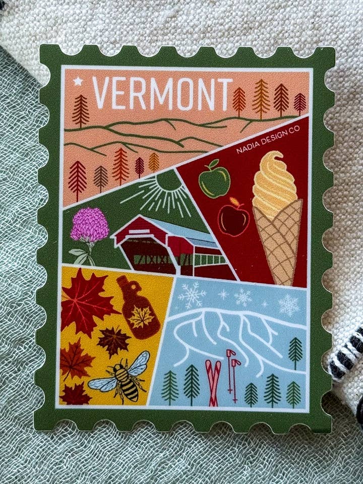 Vermont Stamp Sticker for wholesale by Nadia Design Co