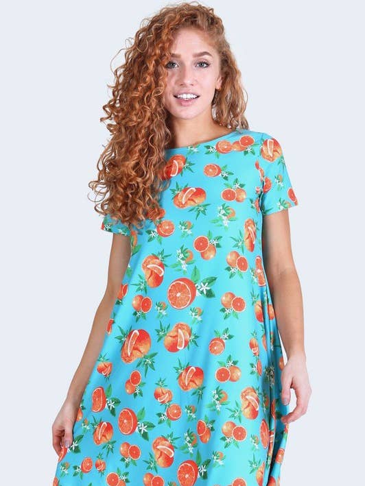 Vestido Estampado de Frutas Laranja 1131 por atacado de Yelete