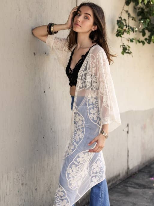 Olive & Pique - Wholesale Kimono - Women's - Lightweight Sheer Lace Floral Kimono4